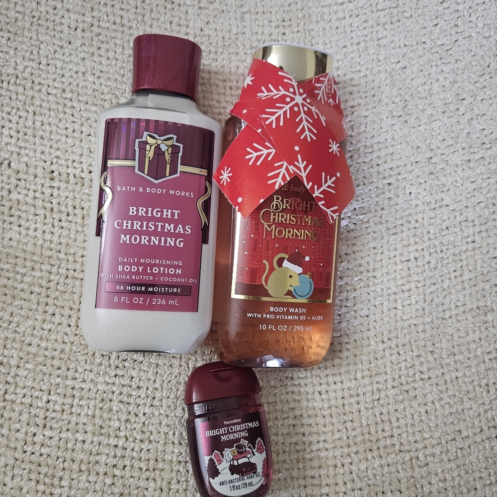 Bath & Body Works Bright Christmas Morning Lotion Body Wash & Sanitizer Set
